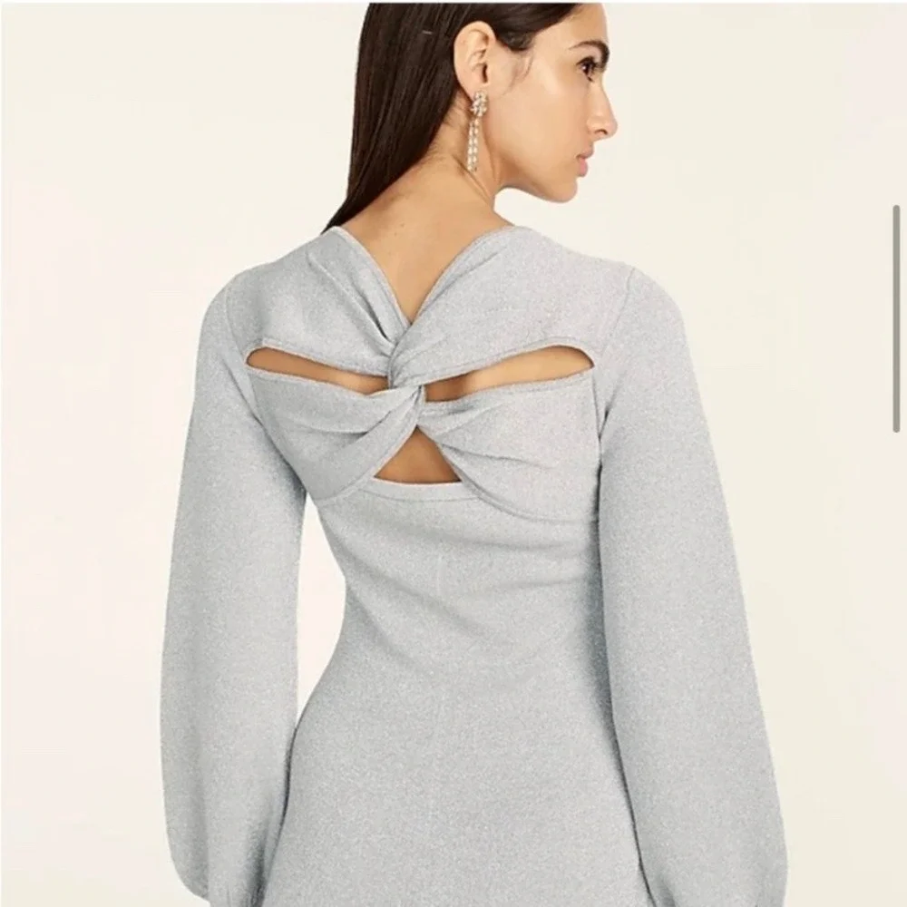 J.Crew Women's Silver Sparkle Twist-Back‎ Long Sleeve A-Line Dress XXL